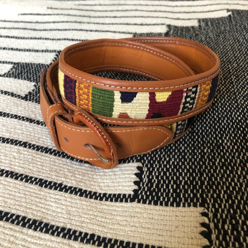 Authentic handmade Guatamalan leather woven belt. Size Small